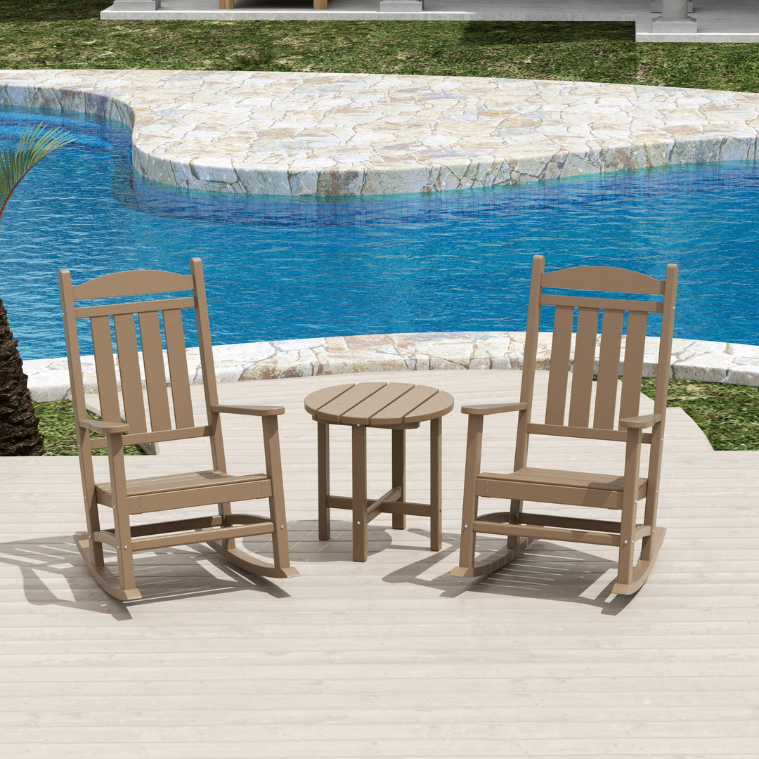 Malibu 3-Piece Outdoor Patio Porch Rocking Chair with Side Table Set