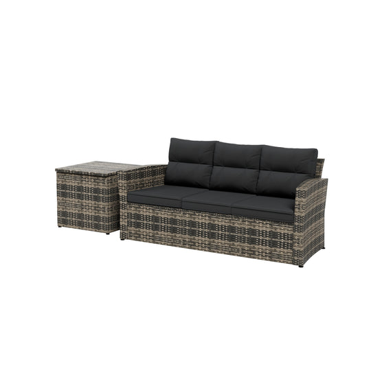 Helio 2-Piece Brown Wicker Outdoor Sofa with Cushions Side Table Set