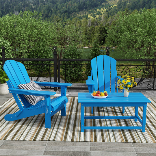 Malibu Outdoor Folding Poly Adirondack Chair with Coffee Table 3 Pieces Set