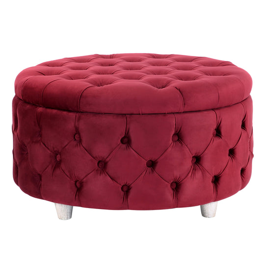 Wordford Round Velvet Tufted Storage Ottoman