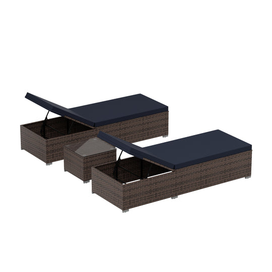 Muriel 3-Piece Outdoor Wicker Chaise Lounge with Side Table Set