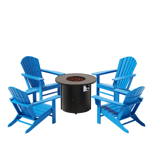 Dylan Outdoor Patio Adirondack Chair with Round Fire Pit Table Sets