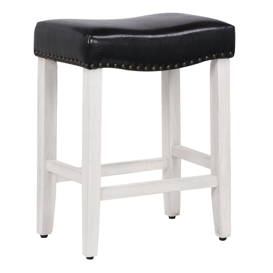 Lenox 24" Upholstered Saddle Seat Counter Stool, Antique White