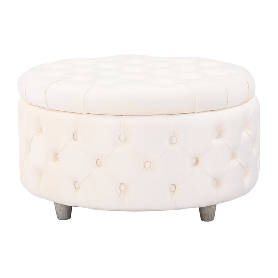 Wordford Round Velvet Tufted Storage Ottoman