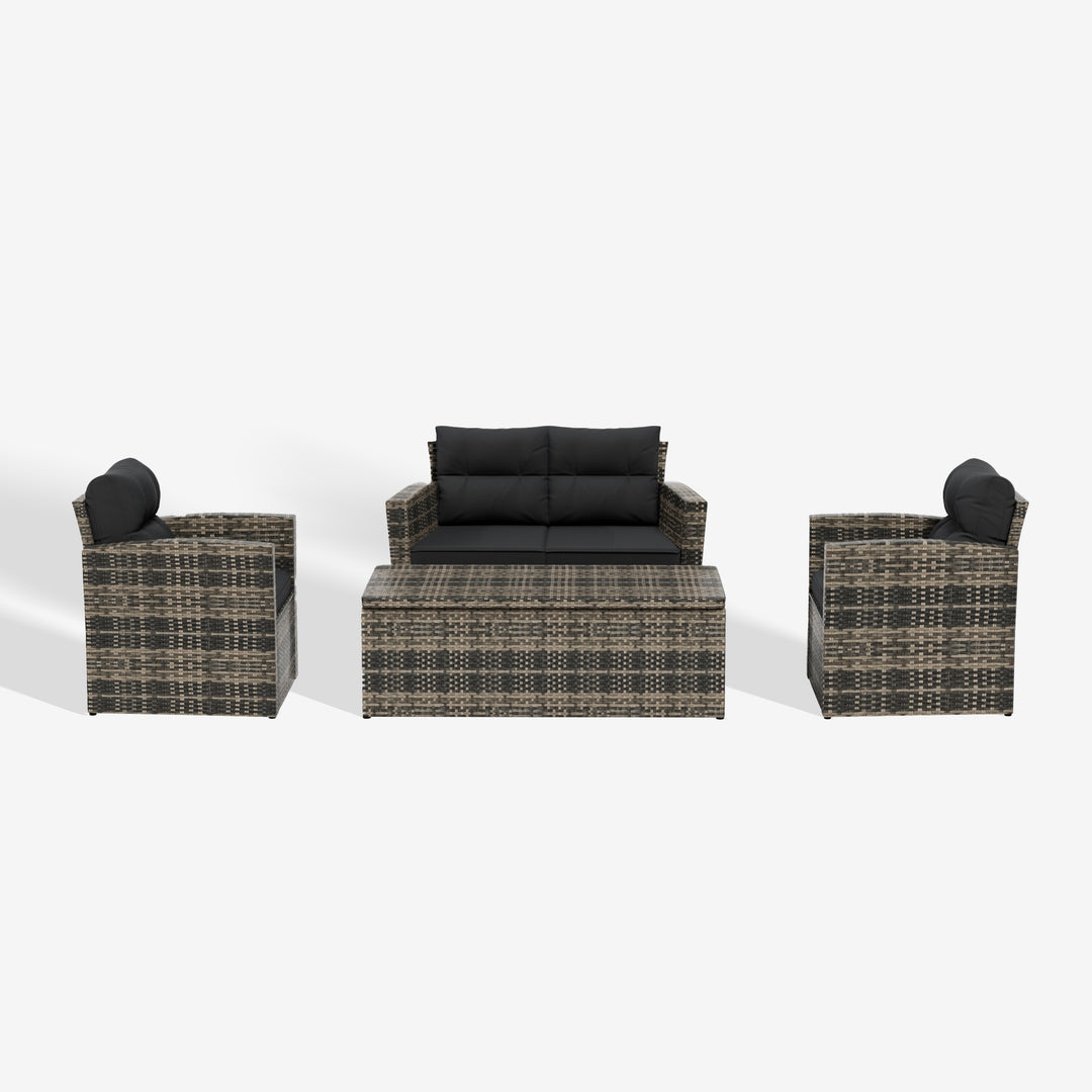 Helio 4-Piece Brown Wicker Conversation Sofa Set with Cushions