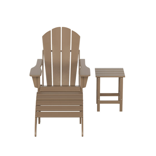 Malibu 3-Piece Classic Folding Adirondack Chair with Ottoman Side Table Set