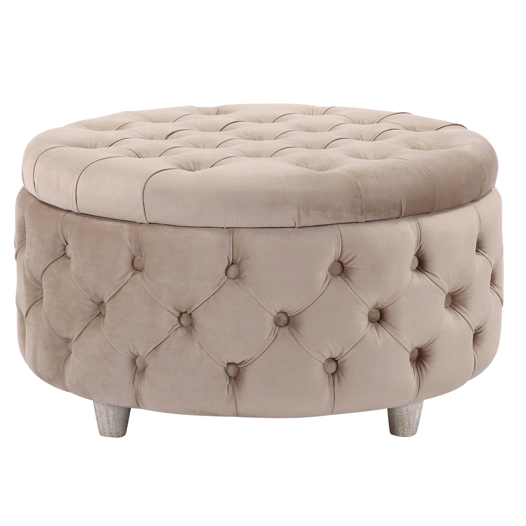 Wordford Round Velvet Tufted Storage Ottoman