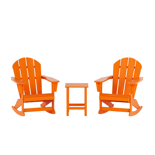 Malibu 3-Piece Set Outdoor Patio Rocking Adirondack Chairs with Side Table