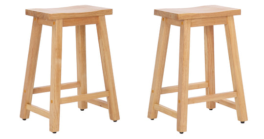 Reed 24" Solid Wood Saddle Counter Stool (Set of 2)