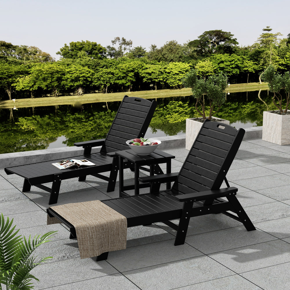 Malibu 3-Piece Adirondack Outdoor Chaise Lounge with Side Table Set