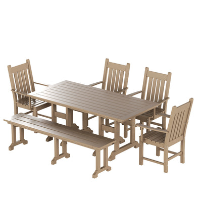 Malibu 6 Piece Outdoor Patio Dining Set Outdoor Table and Armchair Bench