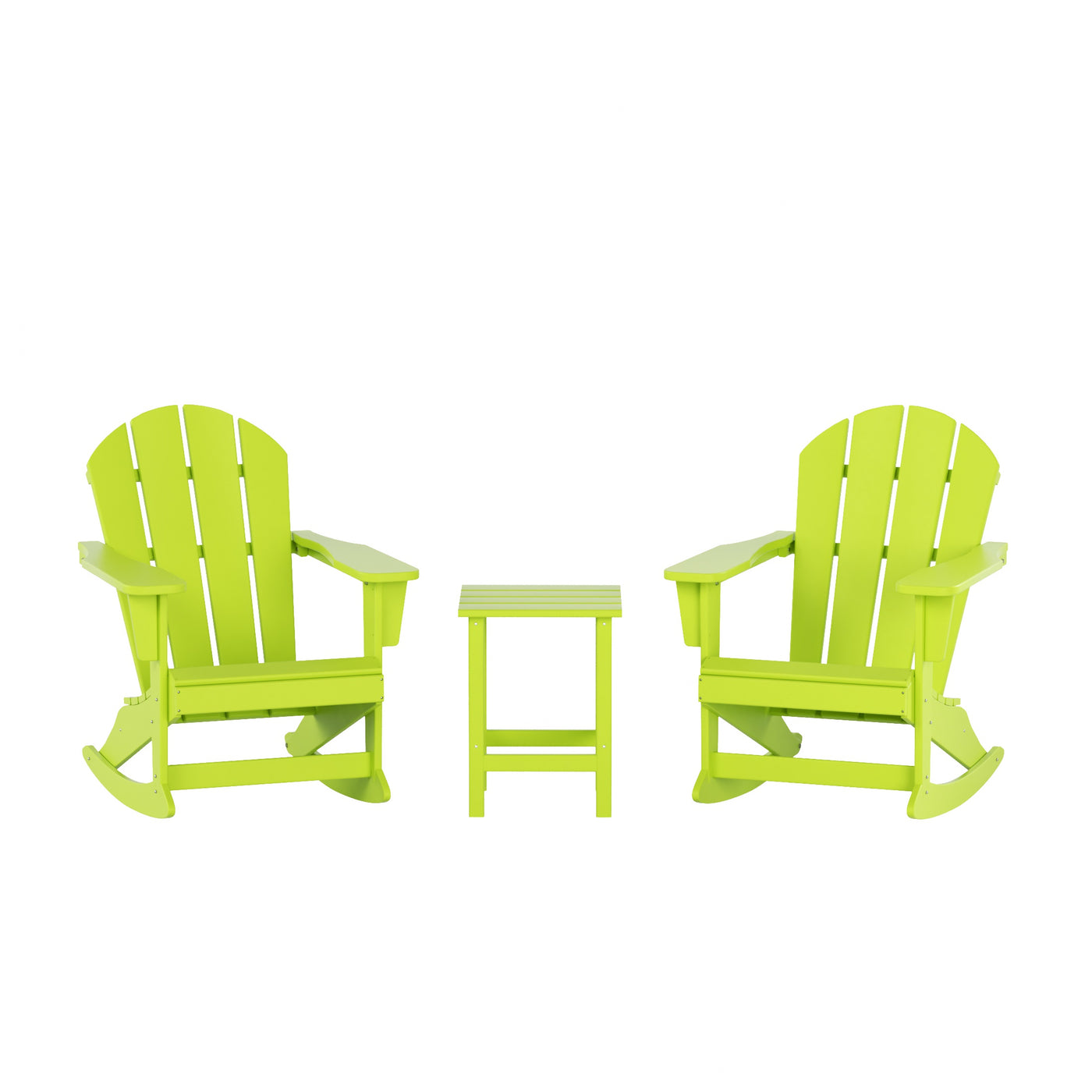 Malibu 3-Piece Set Outdoor Patio Rocking Adirondack Chairs with Side Table