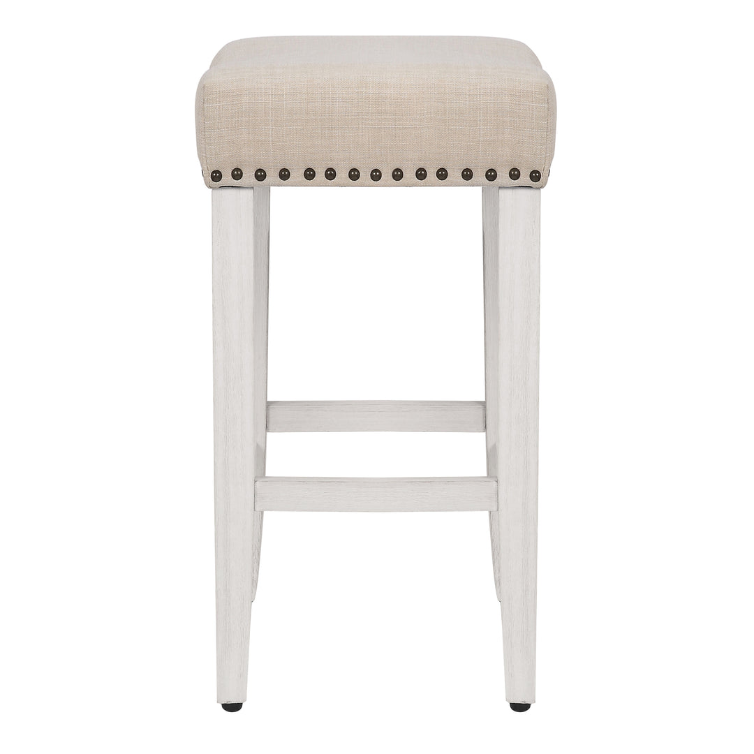 Lenox 24" Upholstered Saddle Seat Counter Stool, Antique White