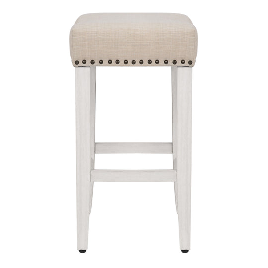 Lenox 24" Upholstered Saddle Seat Counter Stool, Antique White