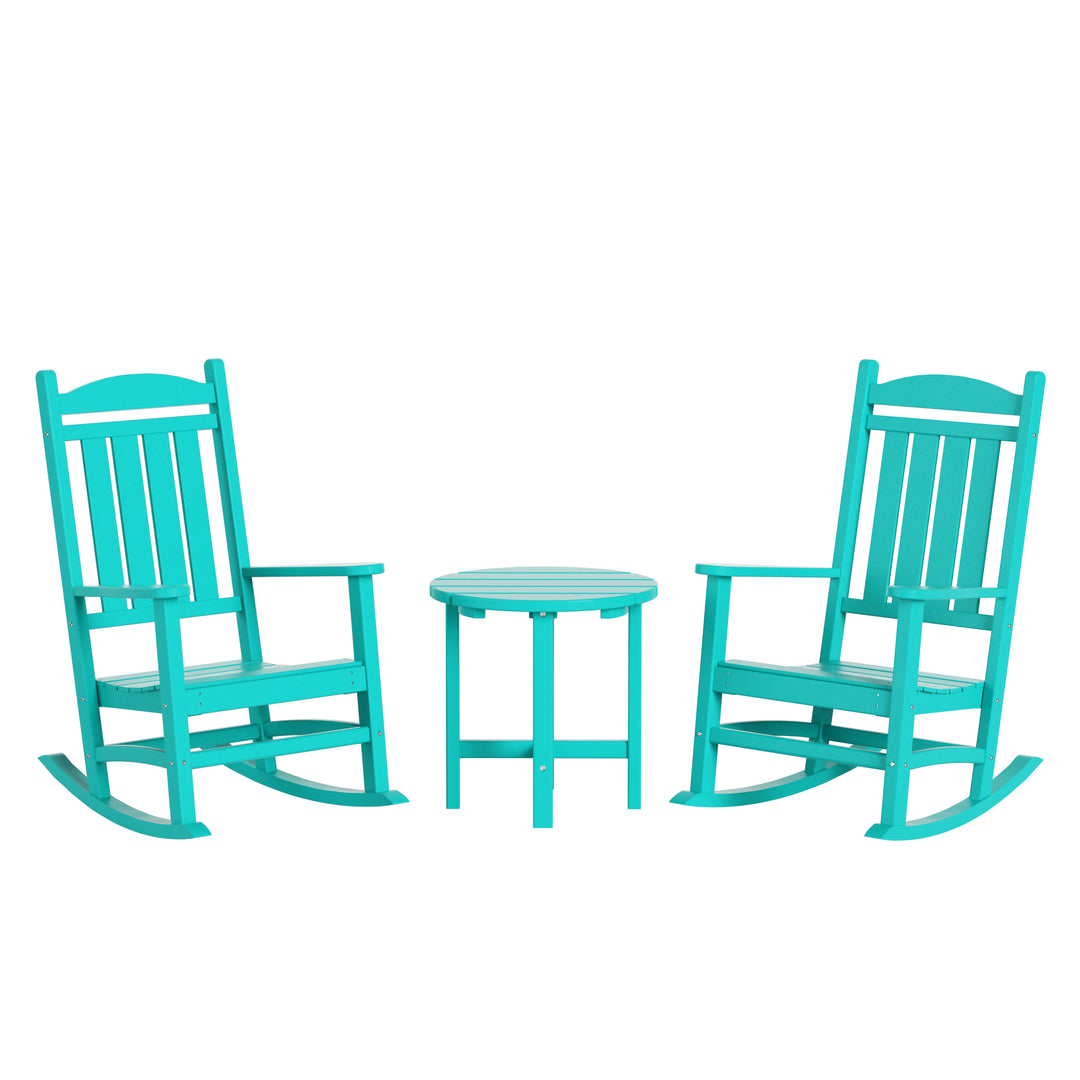 Malibu 3-Piece Outdoor Patio Porch Rocking Chair with Side Table Set