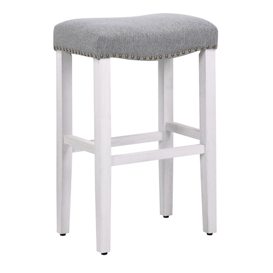 Lenox 29" Upholstered Saddle Seat Bar Stool (Set of 2), Antique White