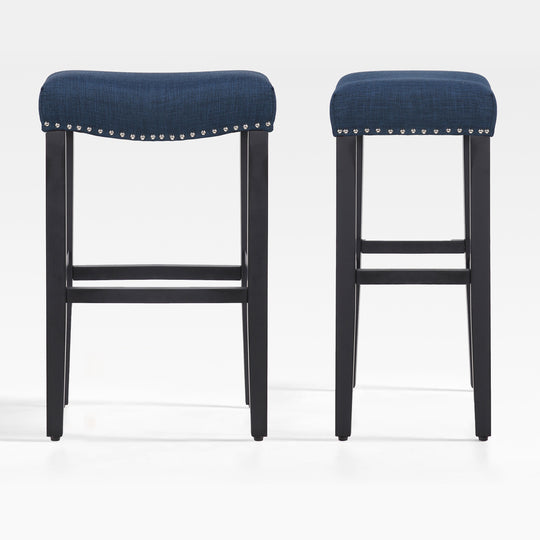 Lenox 29" Upholstered Saddle Seat Bar Stool (Set of 2), Black