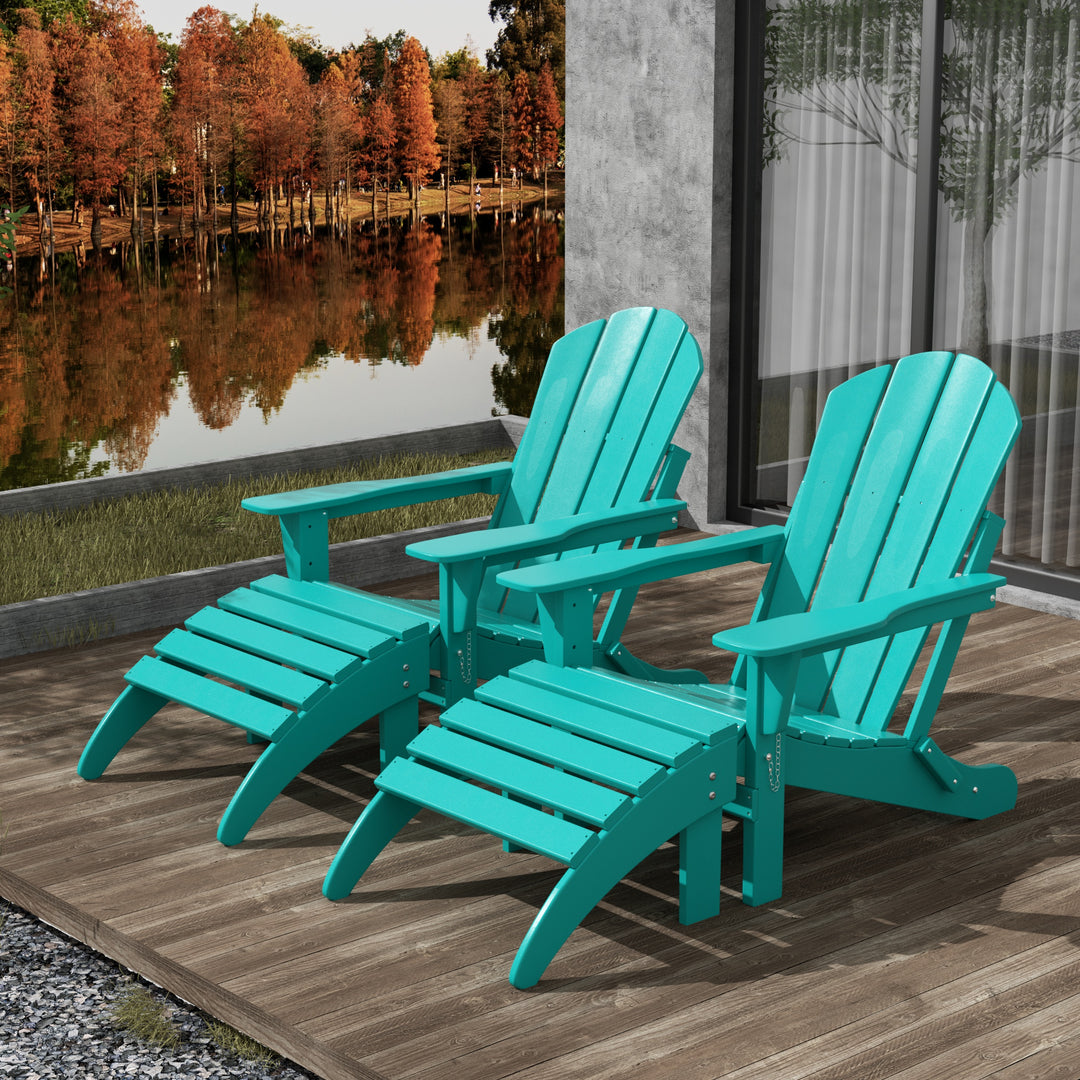 Malibu 4-Piece Classic Folding Adirondack Chair with Ottoman Set