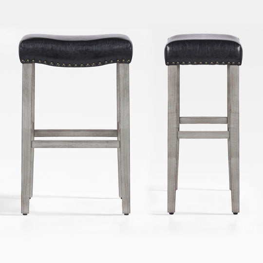 Lenox 29" Upholstered Saddle Seat Bar Stool (Set of 2), Antique Gray