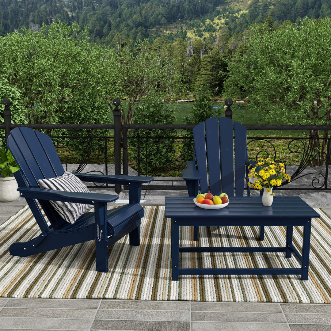 Malibu Outdoor Folding Poly Adirondack Chair with Coffee Table 3 Pieces Set