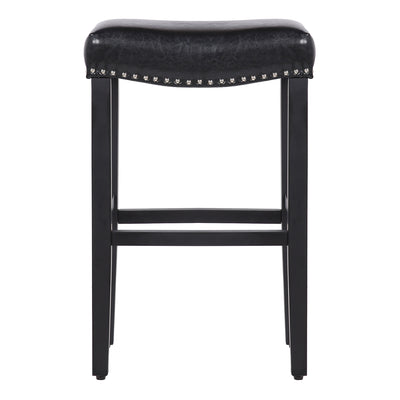 Lenox 29" Upholstered Saddle Seat Bar Stool (Set of 2), Black