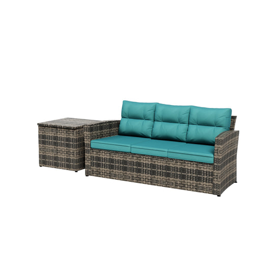 Helio 2-Piece Brown Wicker Outdoor Sofa with Cushions Side Table Set