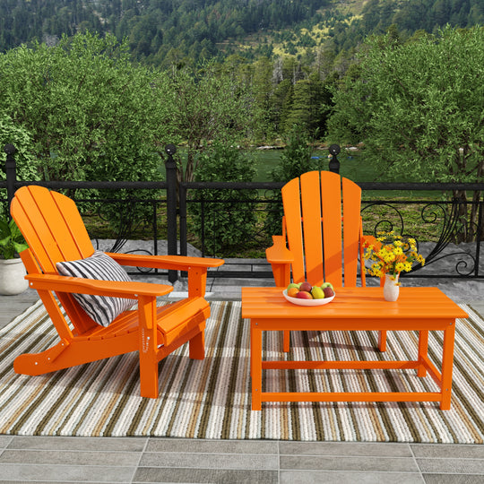 Malibu Outdoor Folding Poly Adirondack Chair with Coffee Table 3 Pieces Set