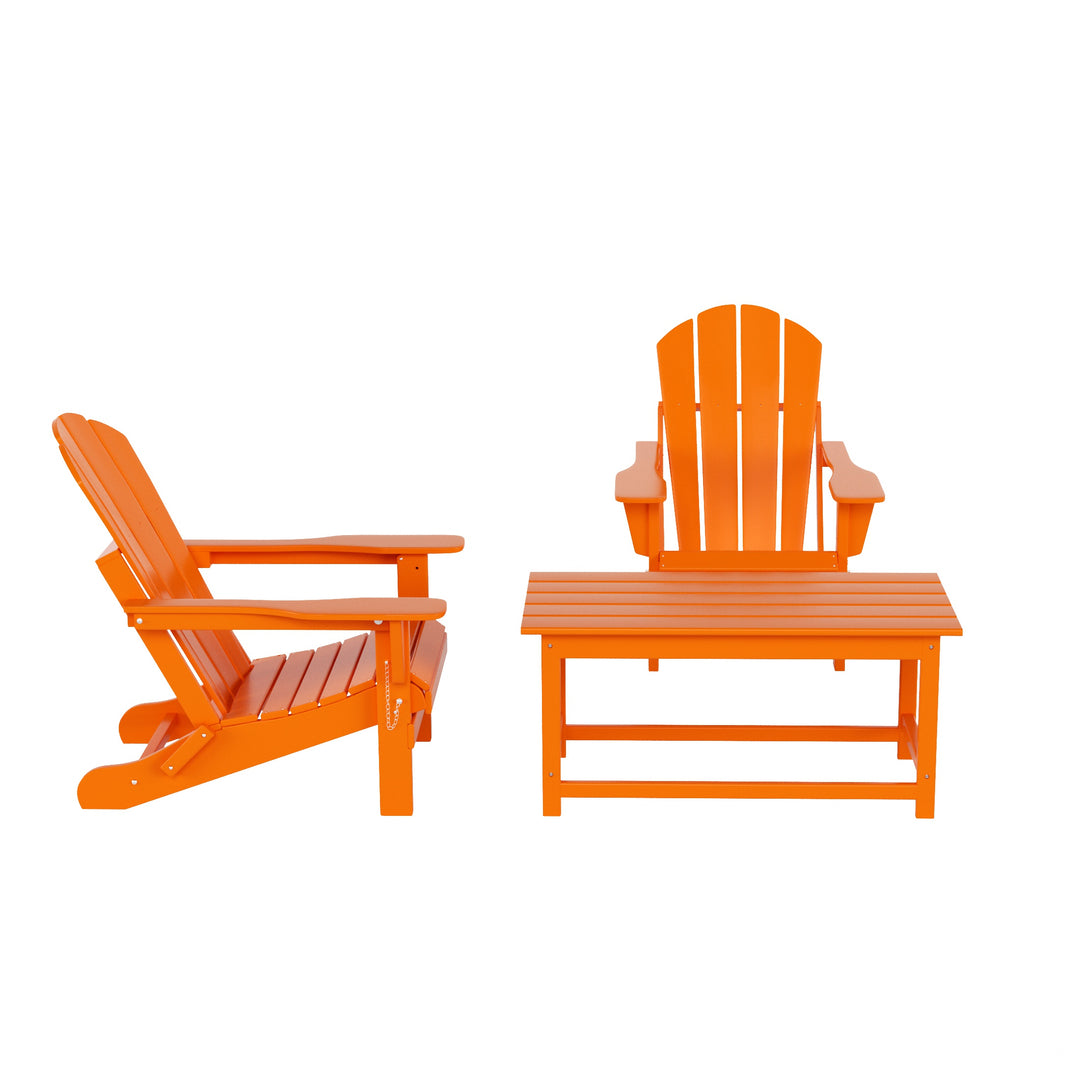 Malibu Outdoor Folding Poly Adirondack Chair with Coffee Table 3 Pieces Set