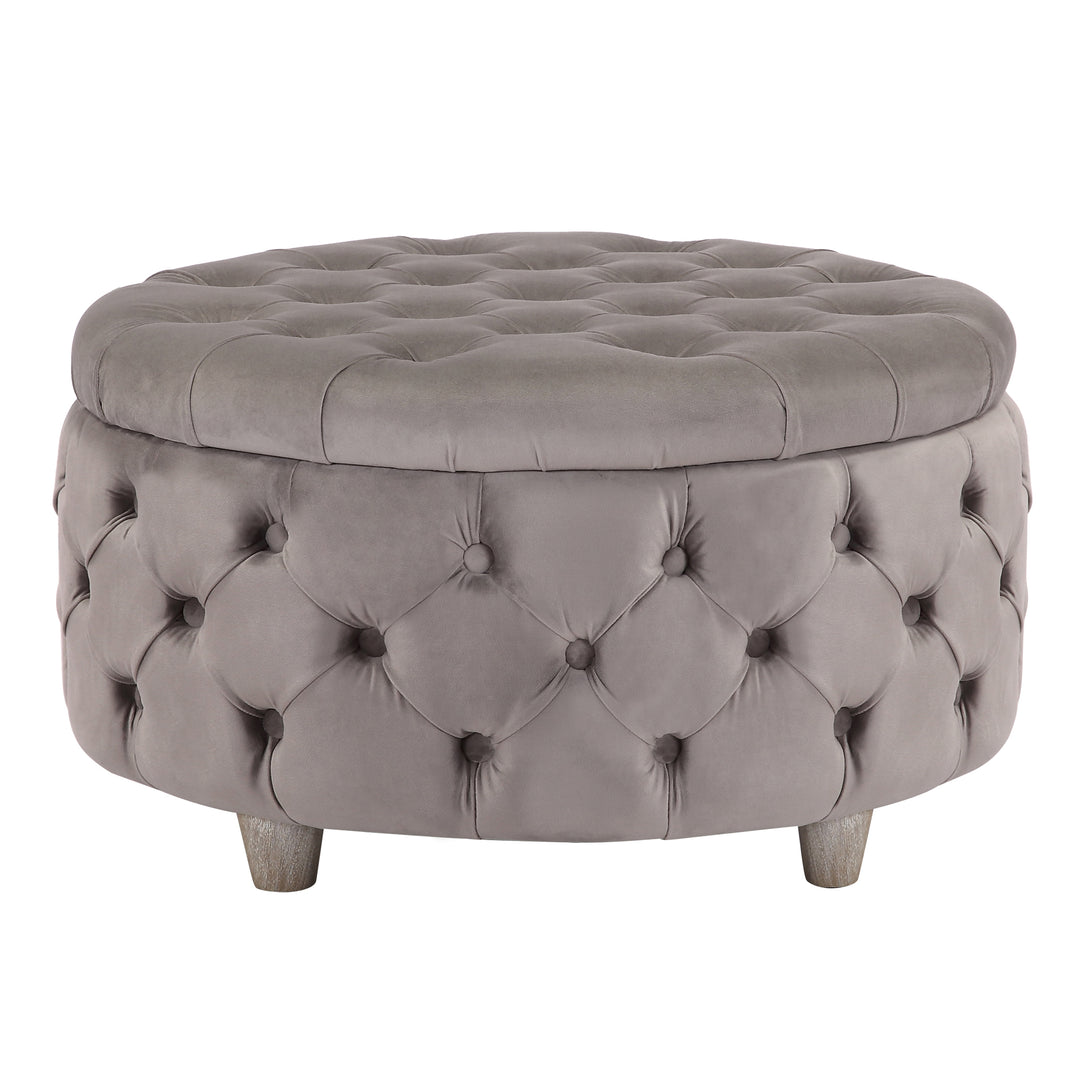 Wordford Round Velvet Tufted Storage Ottoman