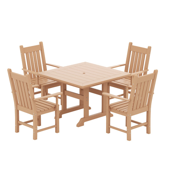 Malibu 5 Piece Outdoor Patio Dining Set Outdoor Square Table and Armchair