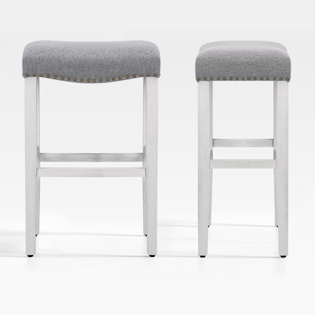 Lenox 29" Upholstered Saddle Seat Bar Stool (Set of 2), Antique White