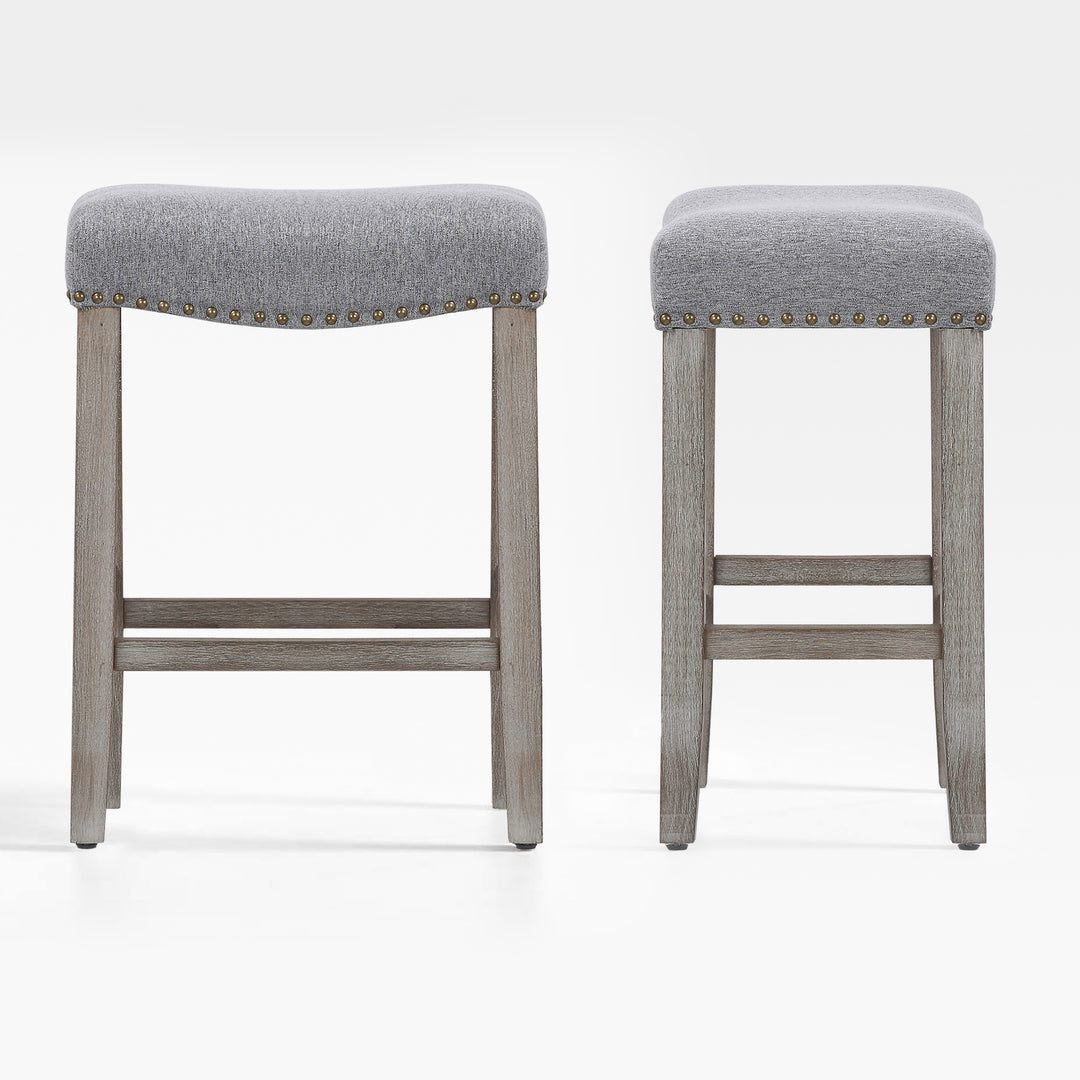 Lenox 24" Upholstered Saddle Seat Counter Stool (Set of 2), Antique Gray