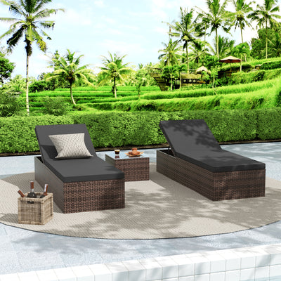 Muriel 3-Piece Outdoor Wicker Chaise Lounge with Side Table Set