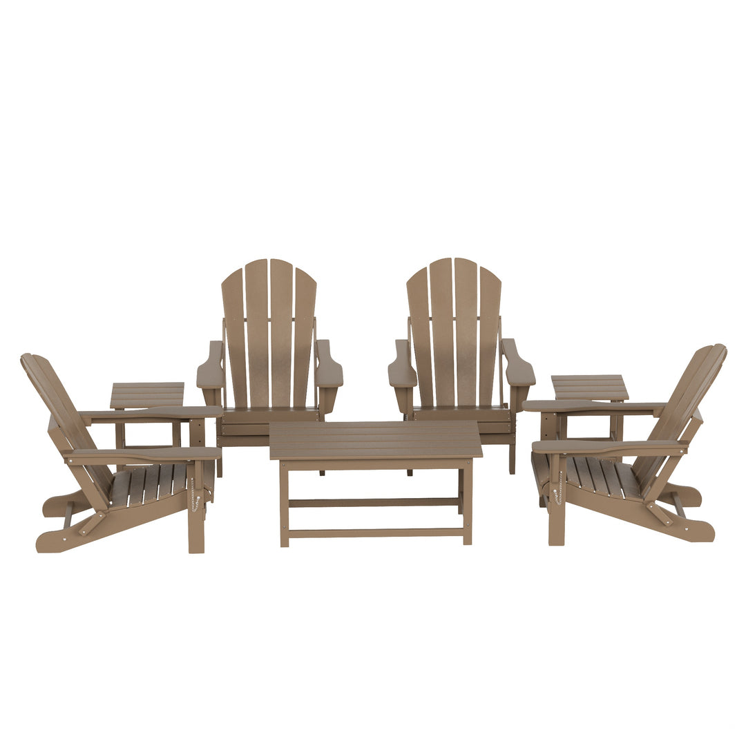 Malibu Outdoor Folding Poly Adirondack Chair with Coffee Table Side Table 7 Pieces Set