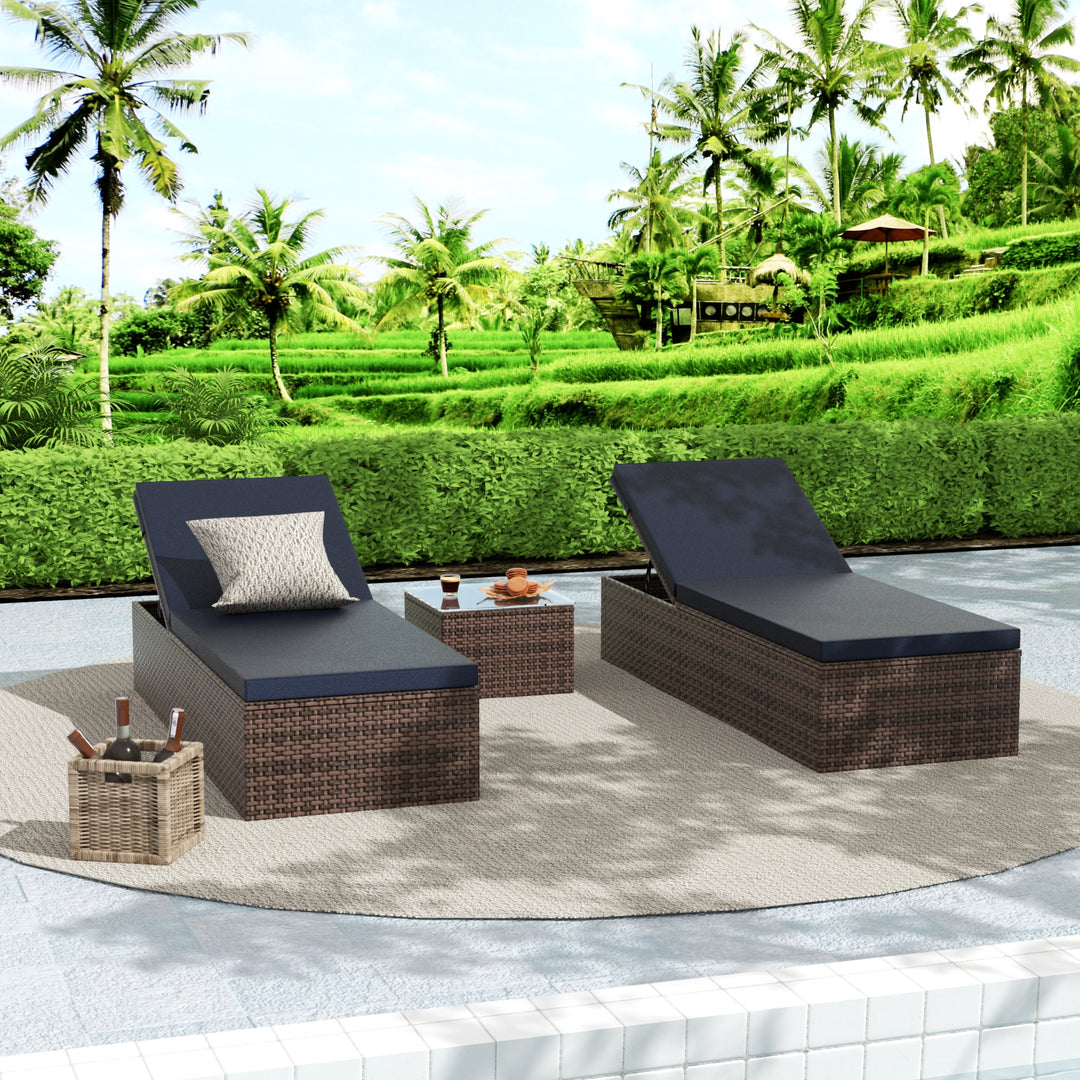 Muriel 3-Piece Outdoor Wicker Chaise Lounge with Side Table Set