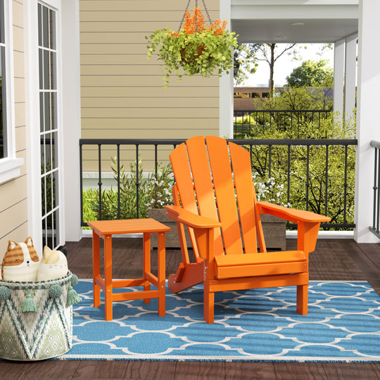 Malibu Outdoor Folding Poly Adirondack Chair with Side Table Set