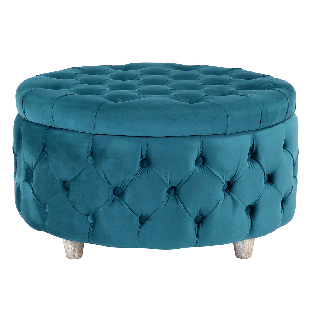 Wordford Round Velvet Tufted Storage Ottoman