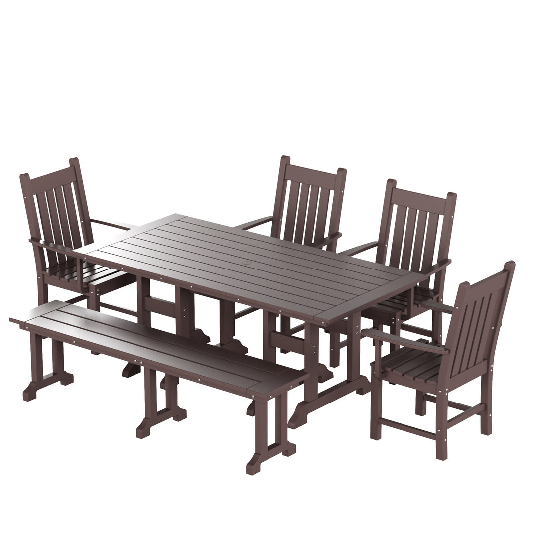 Malibu 6 Piece Outdoor Patio Dining Set Outdoor Table and Armchair Bench