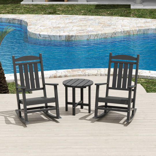 Malibu 3-Piece Outdoor Patio Porch Rocking Chair with Side Table Set