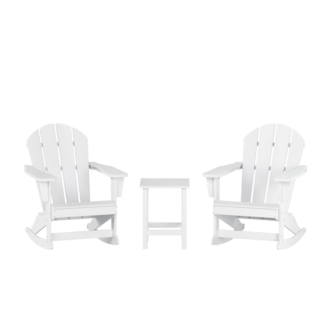 Malibu 3-Piece Set Outdoor Patio Rocking Adirondack Chairs with Side Table