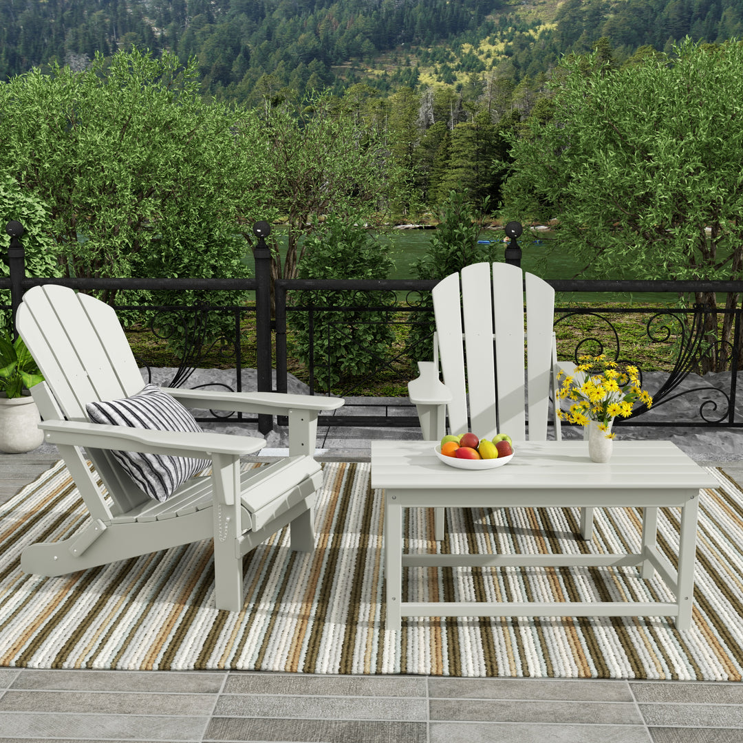 Malibu Outdoor Folding Poly Adirondack Chair with Coffee Table 3 Pieces Set