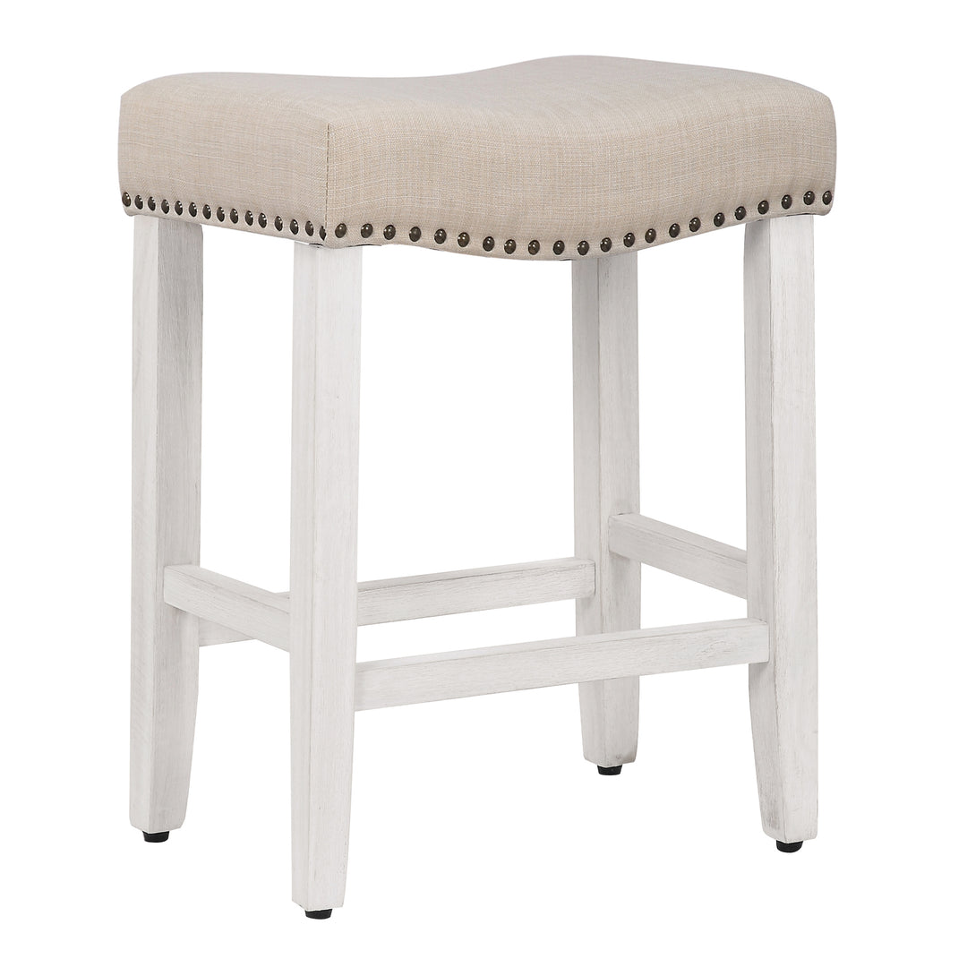 Lenox 24" Upholstered Saddle Seat Counter Stool, Antique White