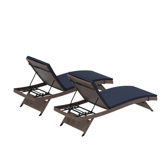 Somerset Brown Rattan Wicker Chaise Lounge with Cushion (Set of 2)