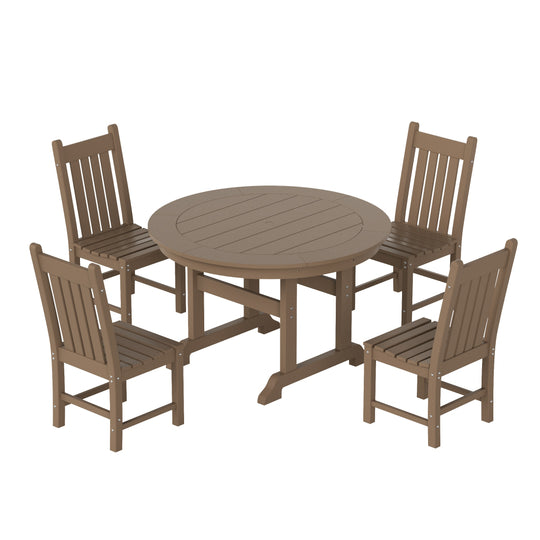 Malibu 5 Piece Outdoor Patio Dining Set Outdoor Round Table and Side Chair