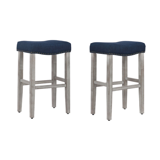 Lenox 29" Upholstered Saddle Seat Bar Stool (Set of 2), Antique Gray