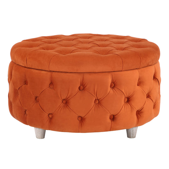 Wordford Round Velvet Tufted Storage Ottoman