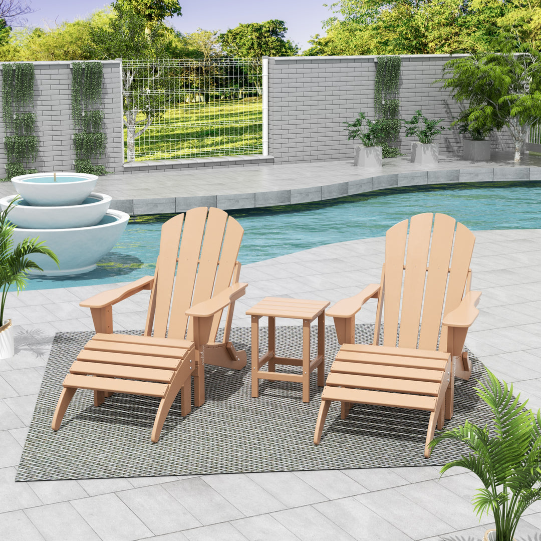 Malibu 5-Piece Classic Folding Adirondack Chair with Ottoman Side Table Set