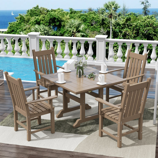 Malibu 5 Piece Outdoor Patio Dining Set Outdoor Square Table and Armchair