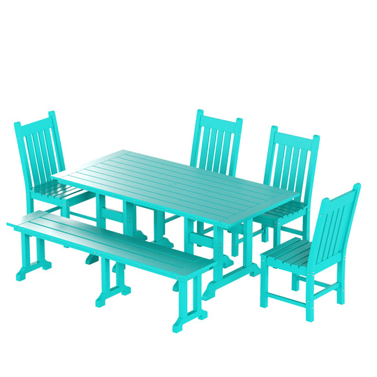 Malibu 6 Piece Outdoor Patio Dining Set Outdoor Table and Side Chair Bench