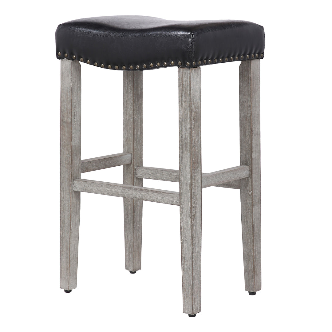 Lenox 29" Upholstered Saddle Seat Bar Stool (Set of 2), Antique Gray